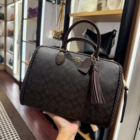 Coach CCE36 Rowan Large Satchel Bag In Signature With Fringe Walnut/maple - Picture 2 of 11